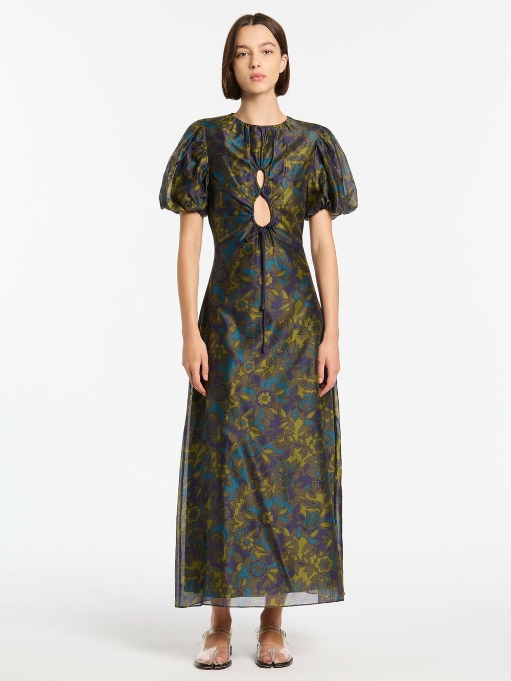 SIR. Valerio Silk-Blend Keyhole Maxi Dress, Jardin, 1 (4 Us)